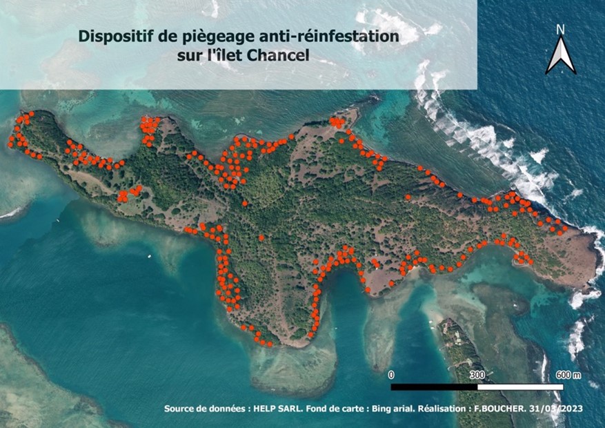 Dispositif de biosécurité mis en place sur l’îlet Chancel en fin d’opération